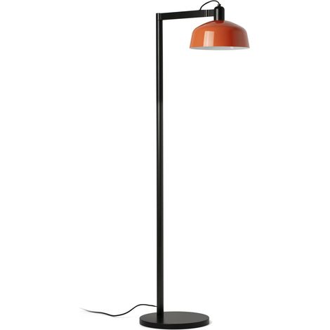 Faro Tatawin Lampadaire de bureau Tatawin, noir satiné, abat-jour orange rougeâtre brillant, culot E27