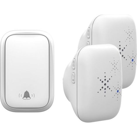 Drahtlose Türklingel mit eigener Stromversorgung, keine Batterie erforderlich, 150 m Reichweite, europäischer Stecker, 1 Türklingel, 2 Empfänger (weiß) (1/5)