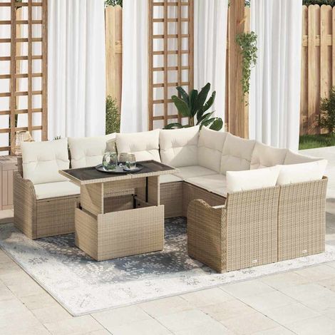 Conjunto de sofá de jardín con cojín 9 pcs Beige Poliratán vidaXL (1/5)
