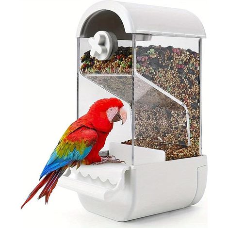 Mangeoire automatique pour oiseaux, mangeoire monobloc anti-déversement avec perchoir, mangeoire pour perroquets, accessoires pour perruches ondulées, canaris, calopsittes (1/5)