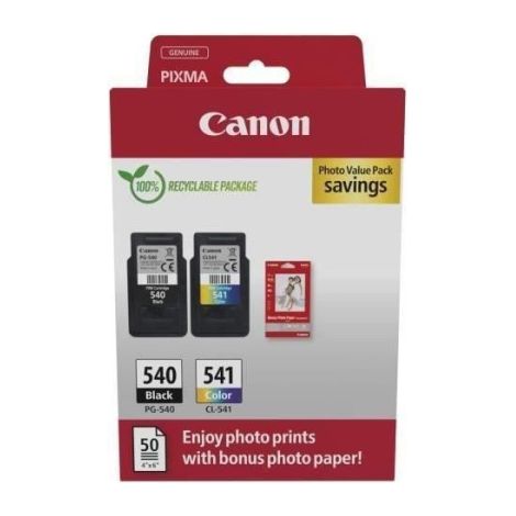 Pack de 2 cartouches d'encre + pack papiers photo - CANON - PG-540 Noir + CL-541 Couleur (1/3)