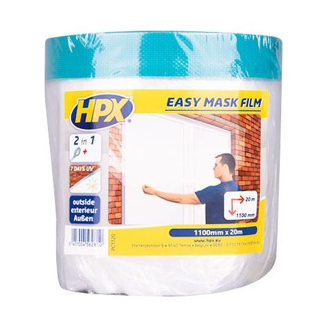 Film transparente HPX con cinta de tela, 1100mm x 20m, ideal para exteriores.