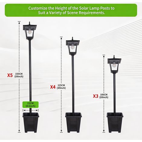 Luminaire Jardin Solaire – Design Vintage avec Pot Fleur. Hauteur Réglable 100-150cm. Éclairage Blanc Chaud. Modèle (1pc). (1/4)