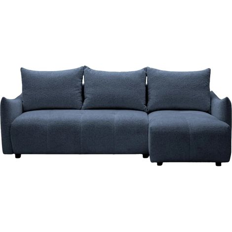 CELINE - Canapé d'angle convertible tissu chenille 4 places Bleu 128cm (1/5)