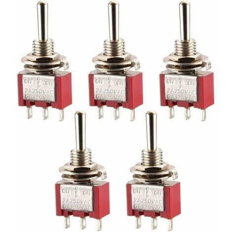 Mini interrupteur à bascule MTS-123, (ON)-OFF-(ON) SPDT, 3 broches, 2A 250V, 5A 120V, répertorié UR, 5 pièces (1/5)