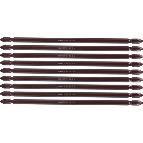 Ensemble de 10 embouts de tournevis à double extrémité H6.3 magnétiques en forme de croix, longs, pour quincaillerie (H6.3 x 200 mm PH2) (1/5)