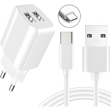 Adaptateur secteur double USB à charge rapide + câble de données USB-C, compatible avec les systèmes Android. (1/5)