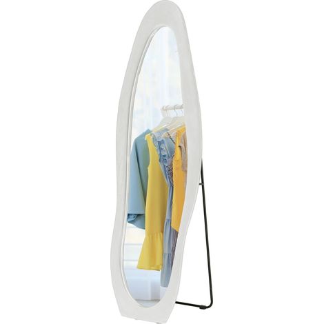 Espejo de Cuerpo Entero, Espejo de pie de 50 x 160 cm con Marco de Terciopelo, Espejo de Pared Ondulado Irregular para Dormitorio, Sala de Estar, Blanco
