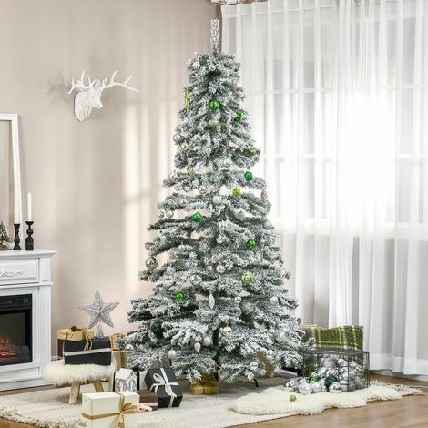 Vert Blanc - Sapin de Noël artificiel neigeux de 225 cm doté de 1083 branches et support métallique Sapin de Noël pour le salon et