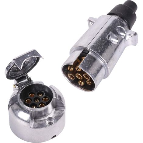 Connecteur et fiche de remorque 7 broches, boîtier en alliage d'aluminium robuste, pour voiture, bateau, caravane et véhicules utilitaires, étanche et durable. (1/5)