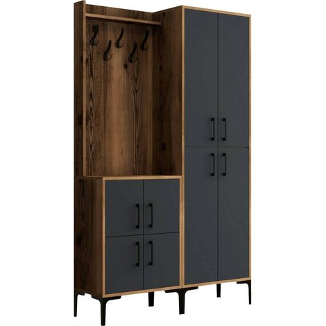 Dmora – Meuble d'entrée multifonction 120x35x200 cm – Panneau mélaminé 18 mm – Cintre suspendu avec fermeture éclair – Noyer et anthracite - 120x35h200 (1/5)
