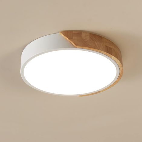 Plafonnier LED, 18W Plafonnier Encastré Noir Lumière Chaude 3000K Moderne Mince Rond Luminaire en Bois pour Chambre Salon Cuisine Créatif Simple (1/5)