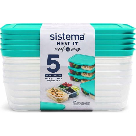 Set de 5 Recipientes de Preparación de Comidas Sistema Apilables Aqua (1/3)