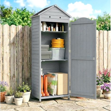 Armoire de jardin 199 cm grise en métal avec étagères réglables, porte magnétique et toit galvanisé (1/3)