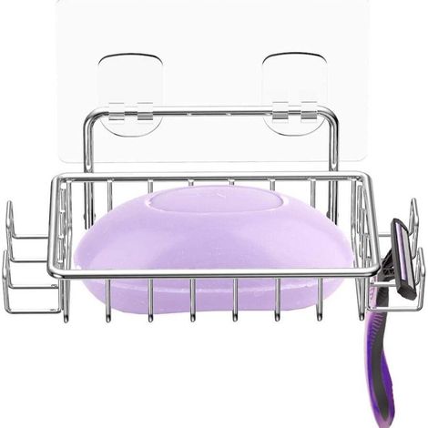 CCYKXA Self-Adhesive/No Drilling Soap Dish, Stainless Steel Soap Basket Never Rust, Bathroom Shower Basket, Kitchen Sponge Holder, Shower Soap with 2 Hooks (1/4)