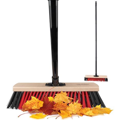1 Balai Extérieur, Manche Métal 150cm, Soies Élaston Dures, Tête 40cm, Pour Jardin Et Terrasse