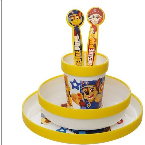 Set de comidas para microondas beb茅 5 piezas THERMOBABY Pat'Patrouille amarillo (plato, cuenco, vaso, cuchara, tenedor) antideslizante sin BPA (1/5)