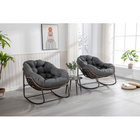 Fauteuil à bascule extérieur en osier œuf surdimensionné, siège balancant confortable avec coussin épais, lounge moderne pour terrasse, balcon, jardin, cour, porche, gris anthracite (1/5)