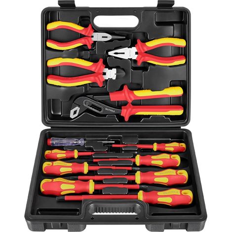 12 articles Coffret Outils Électrique VDE 1000V Isolé avec Tournevis Électricien et Pinces pour Électricien avec Pointes (1/5)