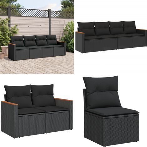 4-tlg. Garten-Sofagarnitur mit Kissen Schwarz Poly Rattan - Gartenmöbel - Outdoor Möbel - Rattan Gartenmöbel - Lounge Set - Gartensorga - Home & Living (1/5)