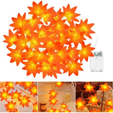 Luci a catena a forma di foglie d'acero, 3 metri, 20 LED, luci a catena autunnali, alimentate a batteria con timer, luci a catena a forma di foglie d'autunno (1/5)