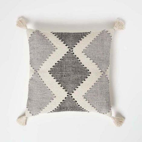 HOMESCAPES Malmo Handwoven Textured Grey & Black Cushion 45 x 45 cm (1/5)
