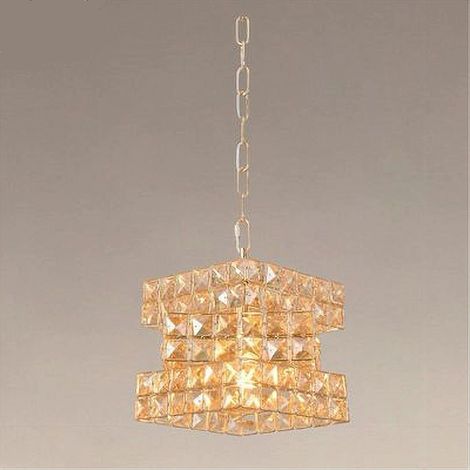 TRADE SHOP - Lampadario Sospeso Cubo Intrecciato Con Cristalli Lampada Luce E27 Oro 32385 -