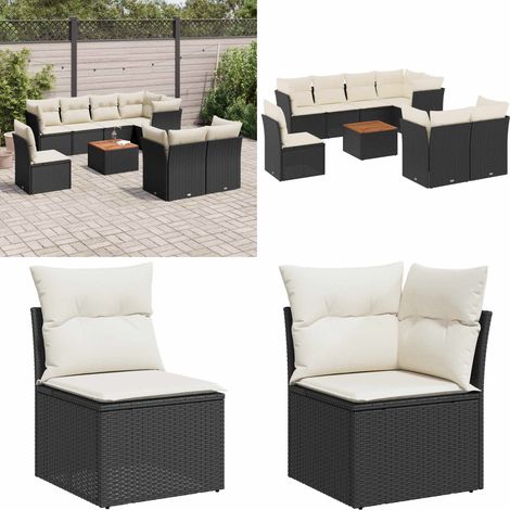 9-tlg. Garten-Sofagarnitur mit Kissen Schwarz Poly Rattan - Gartenmöbel Set - Outdoor Möbel - Rattan Sofa - Lounge Set - Esstisch - Home & Living (1/5)
