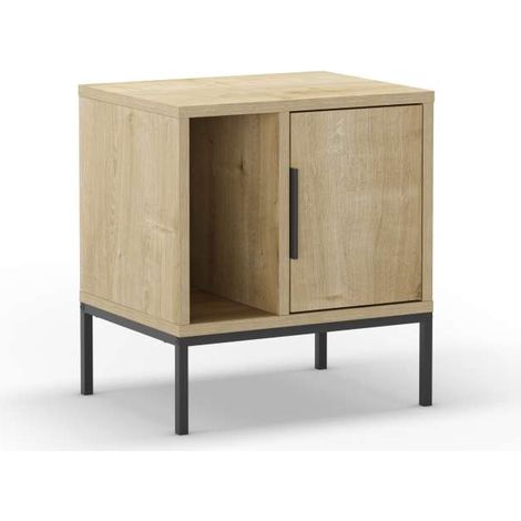 Mesita de noche para dormitorio Md-Leo 1 puerta, 1 hueco acabado roble/negro, 45cm(ancho) 50cm(alto) 35cm(fondo). (1/4)