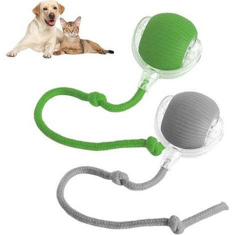 Balle électrique interactive pour chiens et chats avec corde et roulement automatique intelligent, gris et vert (1/5)