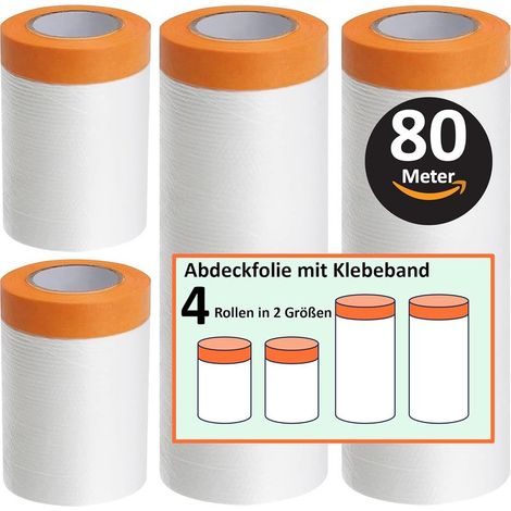 80 m roll of full-surface protective film with adhesive tape, protective film with adhesive tape, painter's protective film, gold-band protective films, painter's films (4 rolls) (1/5)