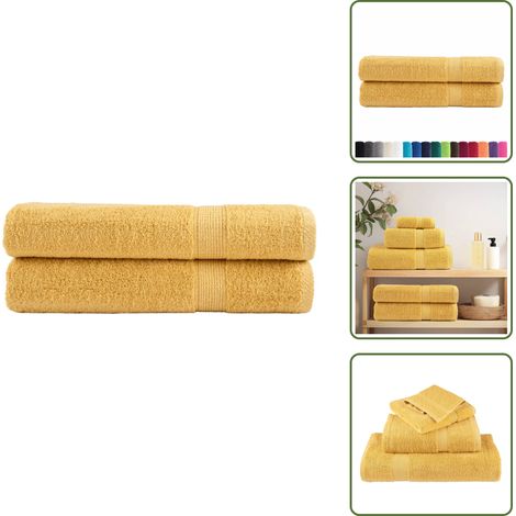 Premium-Handtücher SOLUND 2 Stk. Gold 100x200 cm 600 g/m² - Baumwolle - Handtücher - Badezimmertextilien - Strandtuch - Badetuch (1/5)