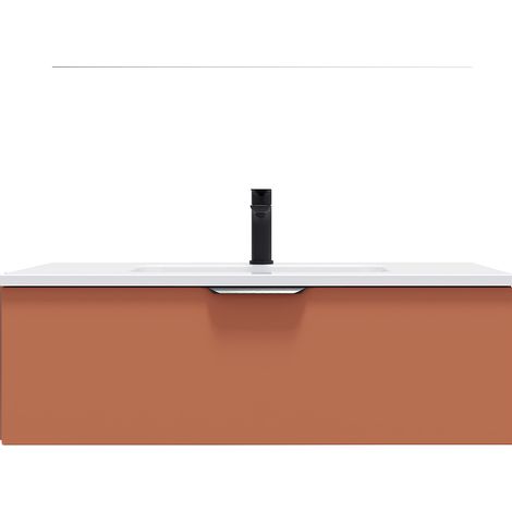 Meuble de salle de bain suspendu vasque intégrée 90cm 1 tiroir Terracotta - Soho (1/5)