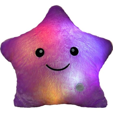 Coussin lumineux créatif en peluche douce avec étoiles colorées lumineuses LED - Cadeau idéal pour les enfants (fille) - Violet - Taille unique (1/5)