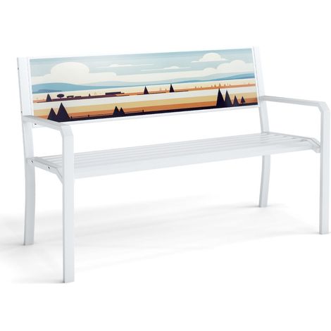 Panca da giardino 128 x 53 x 81,5 cm con comodi braccioli e schienale decorativo stile contemporaneo metallo bianco 200010552