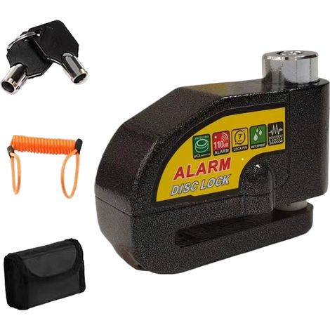 Bloc Disque Alarme Antivol Moto Bloque Disque trottinette Disc verrouillage avec Alarme de 110db, 2Clés, 1.5m Câble Antivol, 1 sac de Bloc Disque Alarme pour Moto/Vélo/trottinette (1/5)
