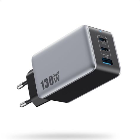 130W Chargeur USB C, 3 Port Chargeur Rapide GaN IV Prise USB C Multiple Secteur Compact 65W PD/PPS/QC Chargeur Laptop Type C Adaptateur pour MacBook Pro Air/i Pad/iPhone 17 Pro Max Air 16 15 14/Galaxy (1/5)