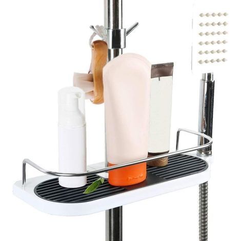Etagère Douche, Rangement Douche, Support Savon Douche sans Perçage, Porte Shampoing Douche Rangement et Organisation de La Salle de Bain, Panier Gel Rangement Adapté Le Rail de 19mm-2 (1/2)