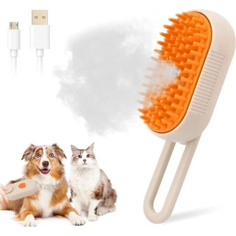 Brosse pour chat, eau, 3 en 1, brosse vapeur, polyvalente, autonettoyante, massage, soin et épilation pour chats et chiens, kaki (1/4)