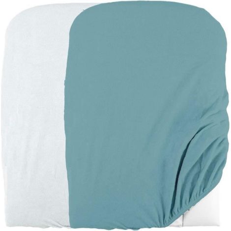 DOMIVA Lot 2 Housses matelas a langer - Eponge polycoton - oeko-Tex - Blanc/Nile - 50 x 75 cm (1/4)