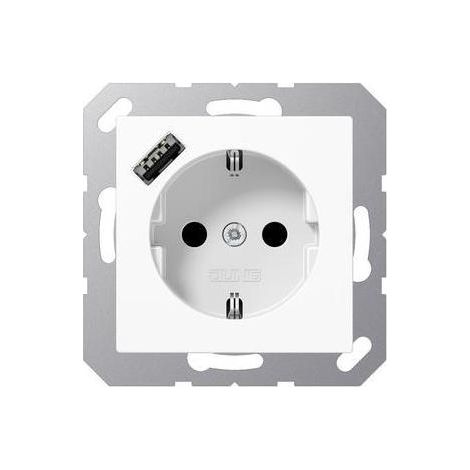 Jung SCHUKO Steckdose 16 A 250 V , mit USB-Ladegerät 1 x Typ A, integrierter erhöhter Berührungsschutz, Serie AS/A, (1/5)