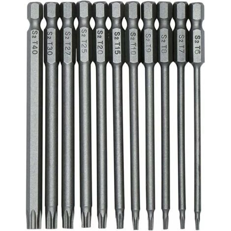 11pcs S2 Torx Screwdriver Bits 100mm, 1/4 Inch Hex Shank, T6-T40 Precision Magnetic Security Screwdriver Bit, Long Torx Head Screwdriver. (1/5)