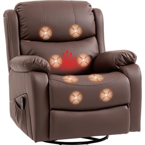 Poltrona Relax Reclinabile con 8 Punti Massaggianti, Riscaldanti e Poggiapiedi, 87x97X100 cm, Marrone