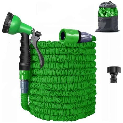 50 Feet Expandable Garden Hose, Flexible, No Kink, Triple Latex Core with 8 Function Spray Nozzle, Extra Heavy Duty Fabric for Garden and Water Cleaning (1/5)