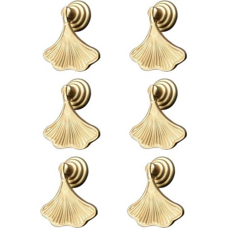 Poignées de bouton en forme de feuille de Ginkgo, 6 pièces poignée de traction pendante en forme de goutte dorée, poignée de tiroir monotrou pour armoire, placard, placard (1/5)