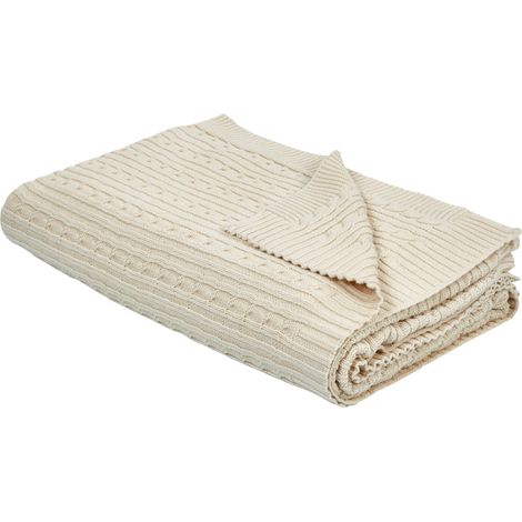 Manta de algodón beige 110 x 180 cm para cama sofá sillón estilo boho Anamur