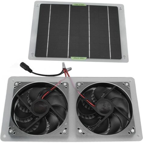 - Kit de ventilador con panel solar de 100 W y 12 V, doble ventilador de escape impermeable, juego de paneles solares para invernadero doméstico (1/5)