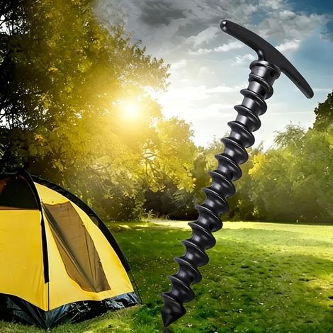 Lot de 4 piquets d'ancrage au sol en spirale avec poignée en T, piquets de camping portables pour tente, pêche et randonnée (1/4)