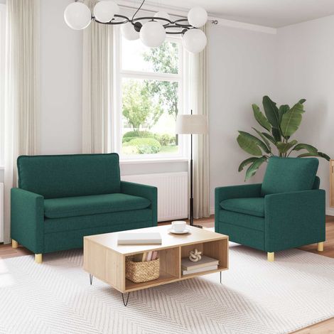 vidaXL Juego de Sofá 2 uds. Verde oscuro Tela (1/5)