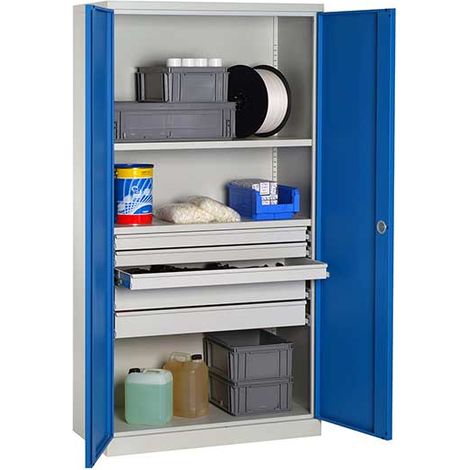 Armoire d'atelier - 5 tiroirs et 2 étagères - RAL 5015 - W030090026-GCBI